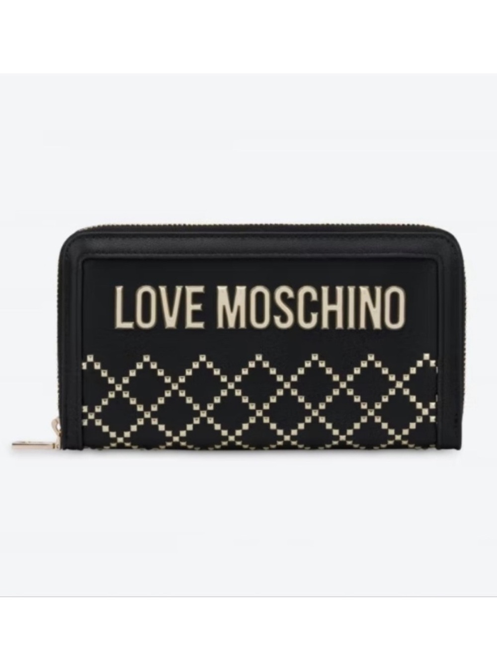 🆕 ❤ LOVE MOSCHINO ❤ Black Italian Studded Zip Around Wallet clutch